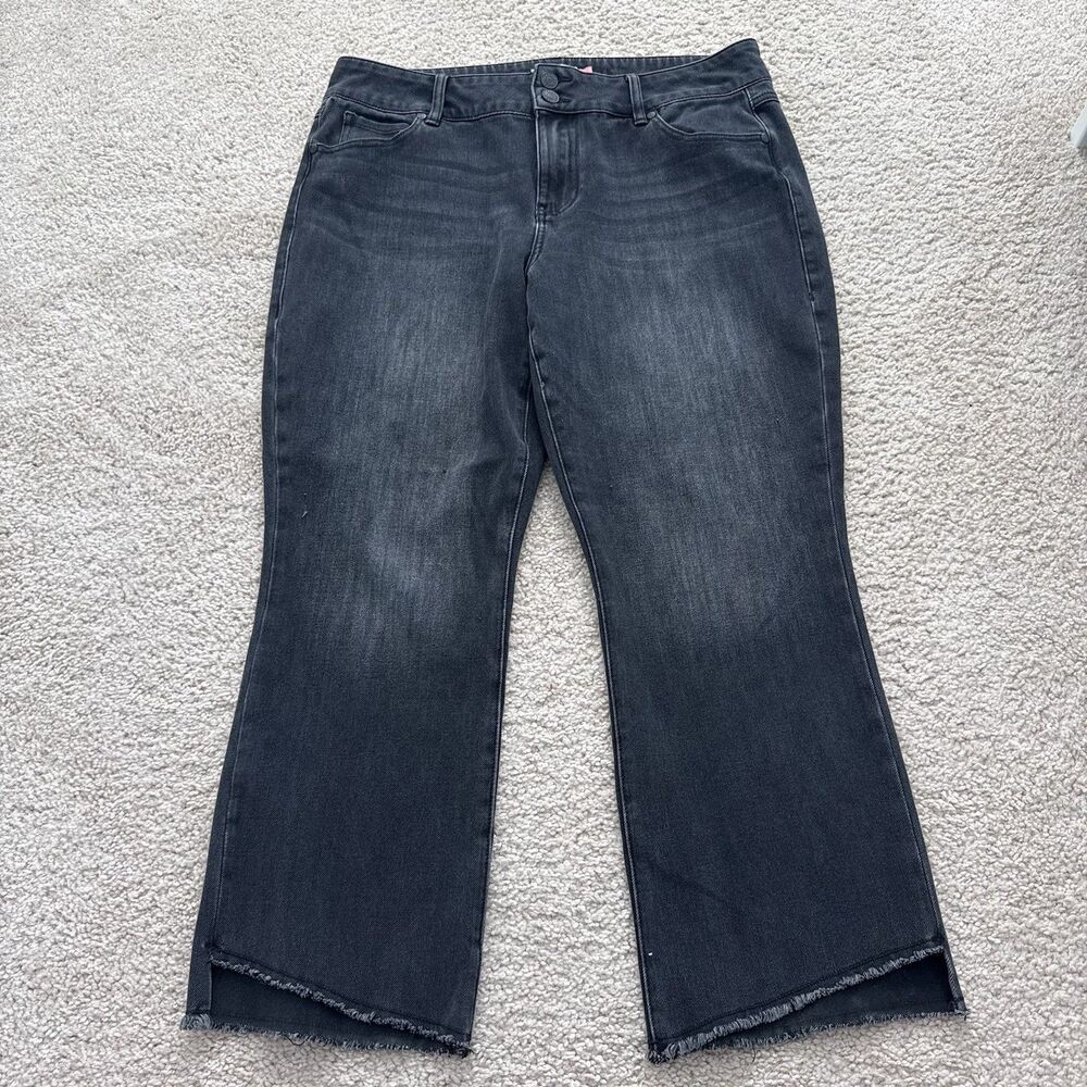 Cabi Womens Black Wash Denim Jeans Hi Low Crop High Rise Stretch Cotton Blend 14